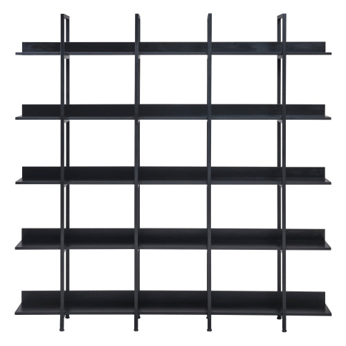 AEELLEEA 5-Tier Black Industrial Bookshelf, 70.9"W x70.7"H Open Display Rack, Metal Frame Room Divider Shelf