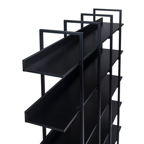 AEELLEEA 5-Tier Black Industrial Bookshelf, 70.9"W x70.7"H Open Display Rack, Metal Frame Room Divider Shelf