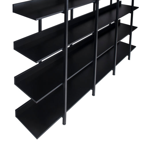 AEELLEEA 5-Tier Black Industrial Bookshelf, 70.9"W x70.7"H Open Display Rack, Metal Frame Room Divider Shelf