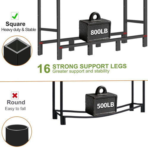 AEELLEEA 152 Inch Firewood Rack, Heavy Duty Metal Log Storage Holder with 8 Support Legs, Outdoor Indoor Firewood Stacker for Fireplace Patio
