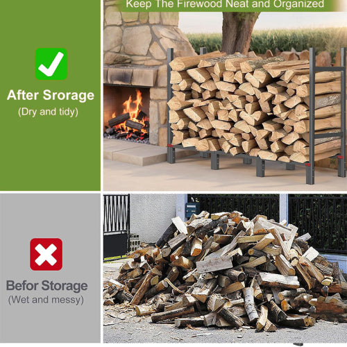 AEELLEEA 152 Inch Firewood Rack, Heavy Duty Metal Log Storage Holder with 8 Support Legs, Outdoor Indoor Firewood Stacker for Fireplace Patio