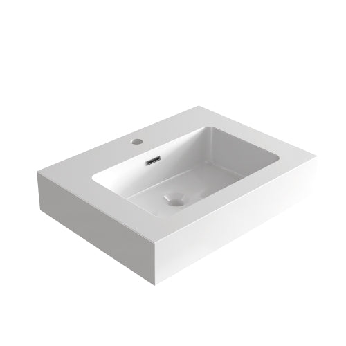 AEELLEEA 24 Inch Fireclay Vessel Sink, White Rectangular Bathroom Countertop Sink with Overflow Hole, Modern Solid Fireclay Vanity Sink for Bathroom