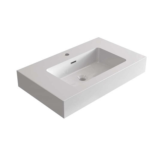 AEELLEEA 30 Inch Fireclay Vessel Sink, White Rectangular Bathroom Countertop Sink with Overflow Hole, Modern Solid Fireclay Vanity Sink for Bathroom