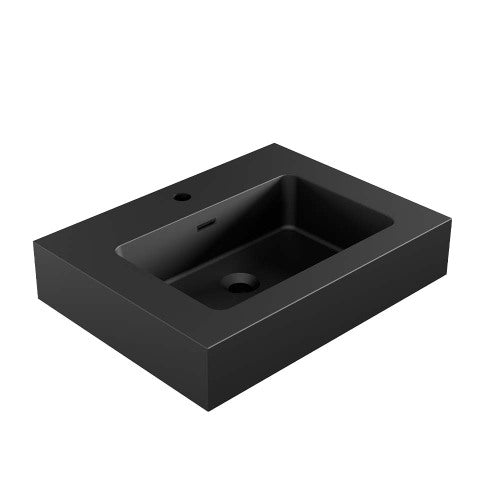 AEELLEEA 24 Inch Matte Black Fireclay Vessel Sink, Rectangular Integrated Bathroom Vanity Sink with Overflow Hole, Modern Countertop Sink