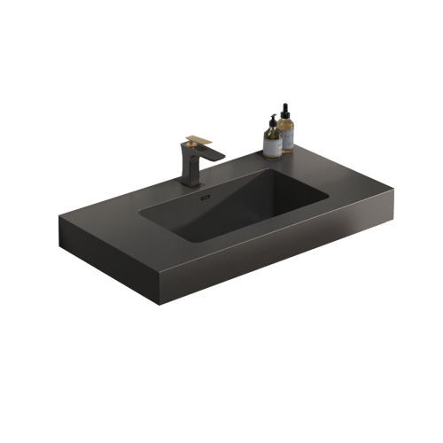 AEELLEEA 30 Inch Matte Black Fireclay Vessel Sink, Rectangular Integrated Bathroom Vanity Sink with Overflow Hole, Modern Countertop Sink