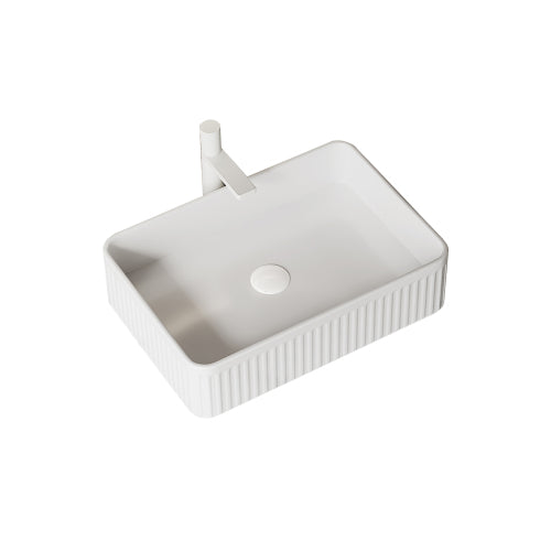 AEELLEEA White Fluted Rectangular Vessel Sink, Modern Ceramic Above Counter Bathroom Vanity Sink