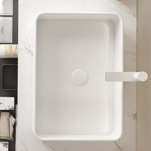 AEELLEEA White Fluted Rectangular Vessel Sink, Modern Ceramic Above Counter Bathroom Vanity Sink