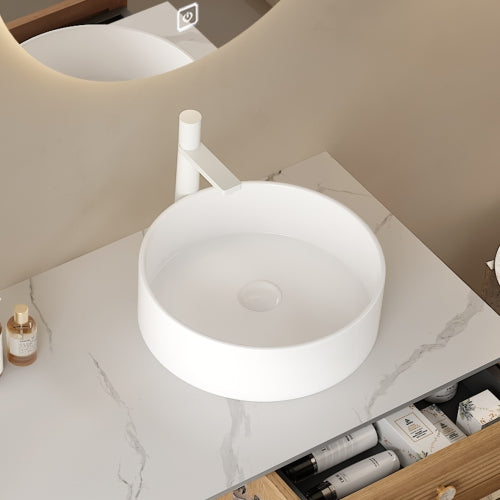 AEELLEEA White Round Vessel Sink, Modern Ceramic Above Counter Bathroom Vanity Sink