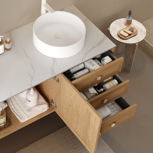 AEELLEEA White Round Vessel Sink, Modern Ceramic Above Counter Bathroom Vanity Sink