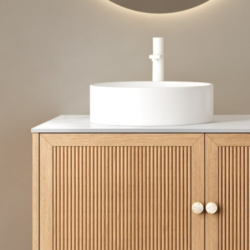 AEELLEEA White Round Vessel Sink, Modern Ceramic Above Counter Bathroom Vanity Sink