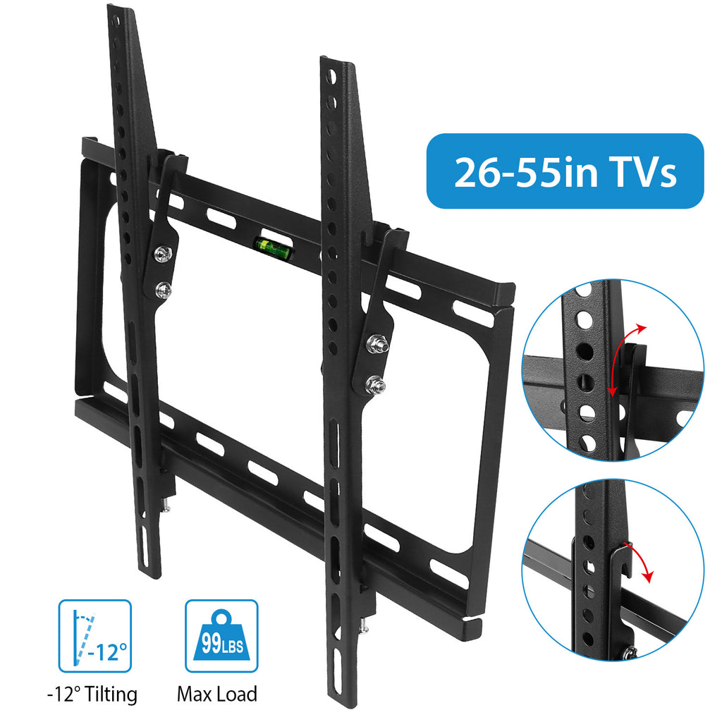 AEELLEEA Tilt TV Wall Mount for 26 to 55 Inch TVs, Heavy Duty Bracket up to 99 lbs, VESA 400x400, Low Profile with Level, Black
