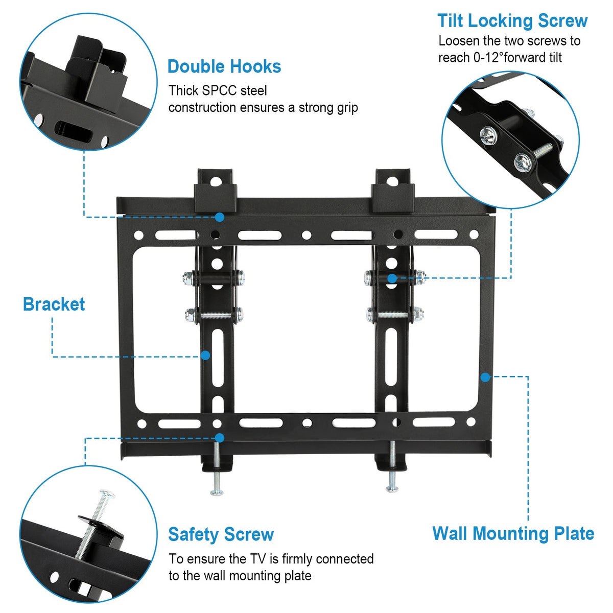 AEELLEEA Tilting TV Wall Mount for 13-42 Inch Flat TVs, Small Tilt Bracket up to 66 lbs, VESA 200x200, Space Saving, Black