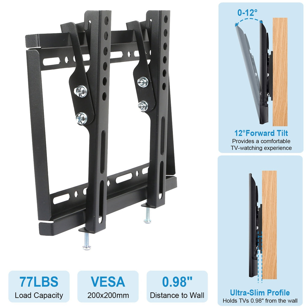 AEELLEEA Tilting TV Wall Mount for 13-42 Inch Flat TVs, Small Tilt Bracket up to 66 lbs, VESA 200x200, Space Saving, Black