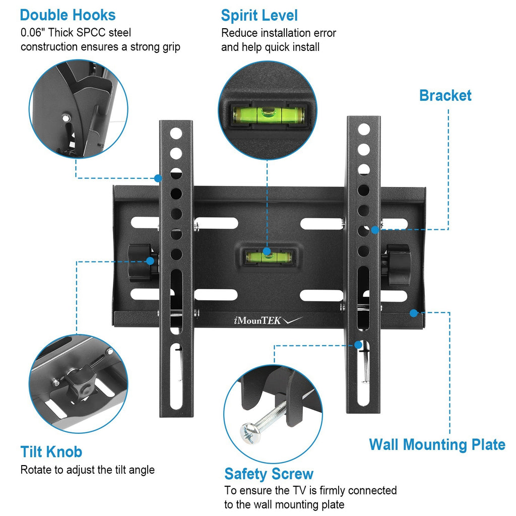 AEELLEEA Tilt TV Wall Mount for 23-42 Inch TVs, 15 Degree Forward and Back Tilt Bracket up to 88 lbs, VESA 200x200 with Level, Black