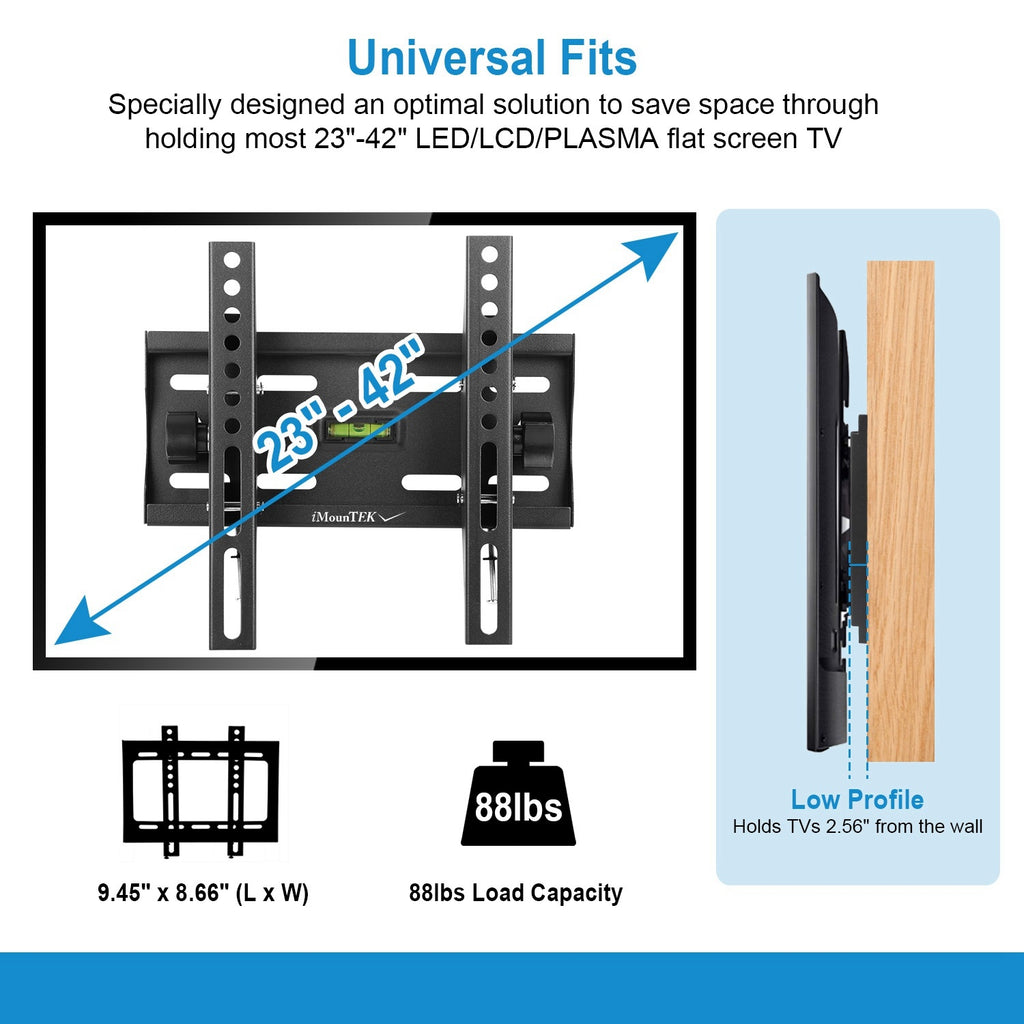 AEELLEEA Tilt TV Wall Mount for 23-42 Inch TVs, 15 Degree Forward and Back Tilt Bracket up to 88 lbs, VESA 200x200 with Level, Black