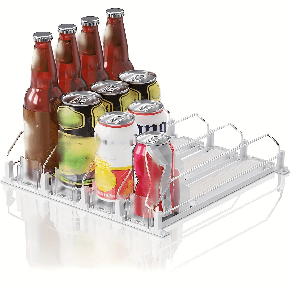 AEELLEEA 5 Lane Automatic Rolling Soda Can Dispenser, Clear Plastic Beverage Organizer Rack for Refrigerator Pantry, Cans and Bottles
