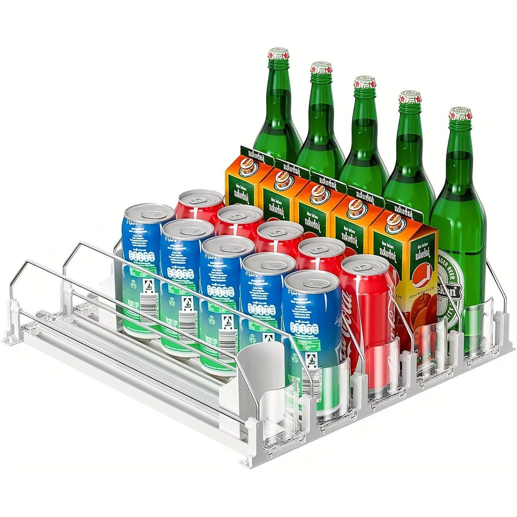 AEELLEEA 5 Lane Automatic Rolling Soda Can Dispenser, Clear Plastic Beverage Organizer Rack for Refrigerator Pantry, Cans and Bottles