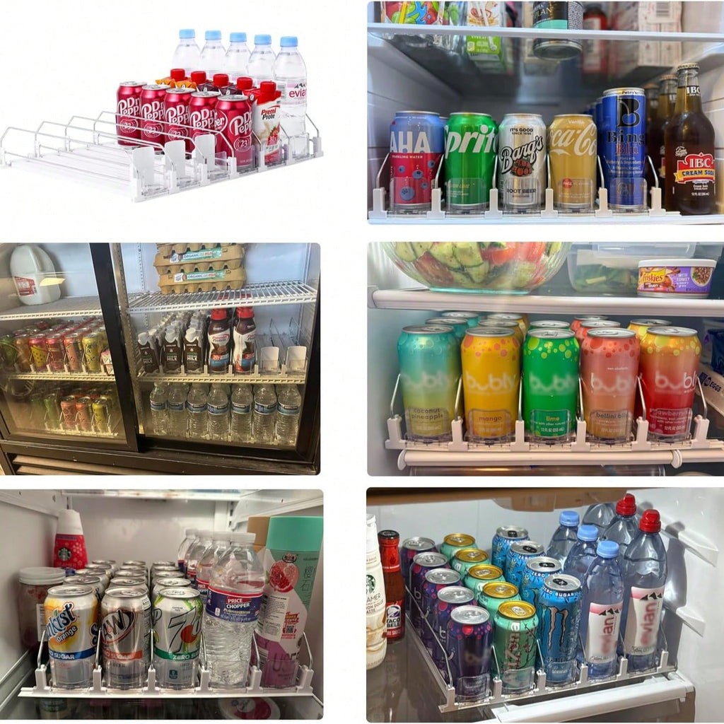 AEELLEEA 5 Lane Automatic Rolling Soda Can Dispenser, Clear Plastic Beverage Organizer Rack for Refrigerator Pantry, Cans and Bottles