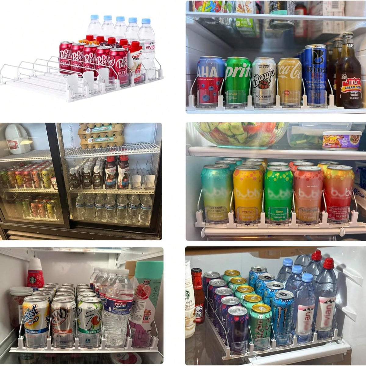 AEELLEEA 5 Lane Automatic Rolling Soda Can Dispenser, Clear Plastic Beverage Organizer Rack for Refrigerator Pantry, Cans and Bottles