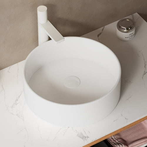AEELLEEA White Round Vessel Sink, Modern Ceramic Above Counter Bathroom Vanity Sink