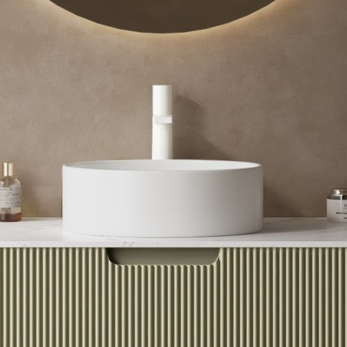 AEELLEEA White Round Vessel Sink, Modern Ceramic Above Counter Bathroom Vanity Sink
