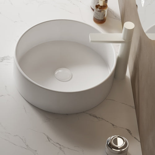 AEELLEEA White Round Vessel Sink, Modern Ceramic Above Counter Bathroom Vanity Sink
