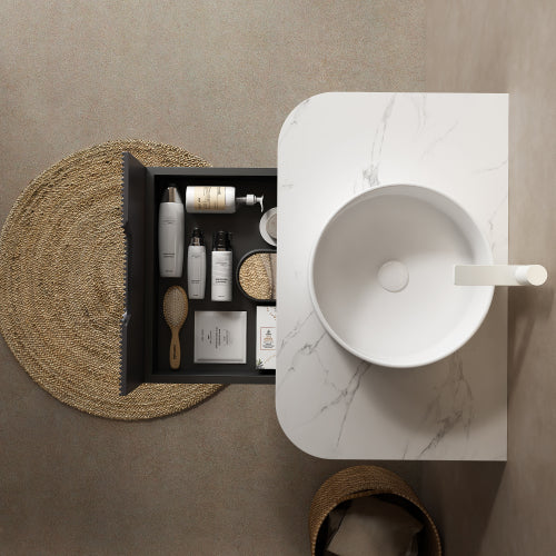AEELLEEA White Round Vessel Sink, Modern Ceramic Above Counter Bathroom Vanity Sink