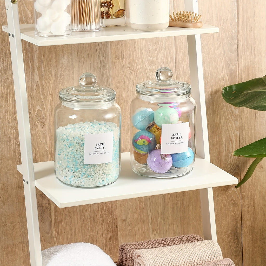 AEELLEEA Set of 2 Clear Glass Storage Jars with Glass Lids, Scoops and Labels, Laundry Pod Detergent Canister Set for Laundry Room
