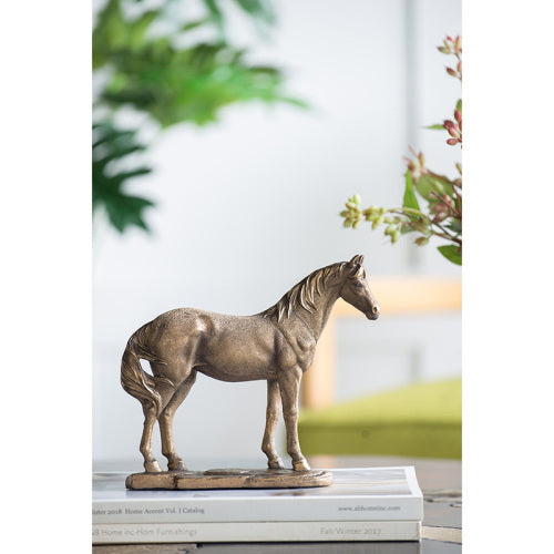 AEELLEEA Bronze Horse Statue Resin Figurine, Standing Horse Sculpture Tabletop Decor for Home Office Shelf