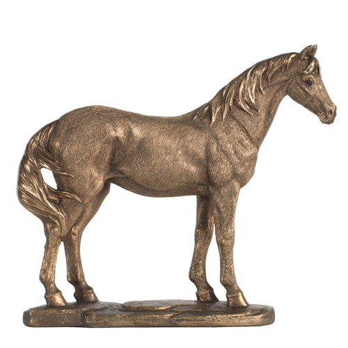 AEELLEEA Bronze Horse Statue Resin Figurine, Standing Horse Sculpture Tabletop Decor for Home Office Shelf