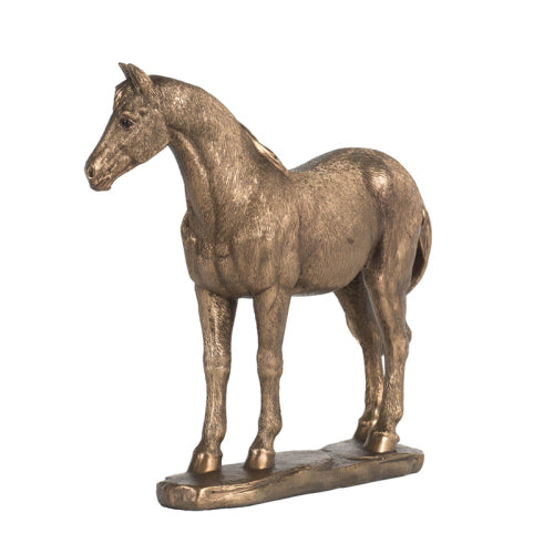 AEELLEEA Bronze Horse Statue Resin Figurine, Standing Horse Sculpture Tabletop Decor for Home Office Shelf