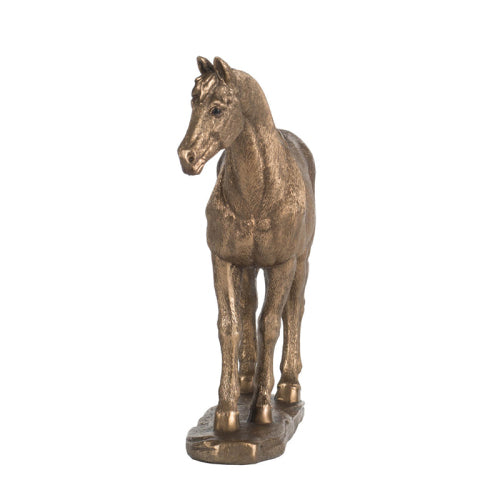 AEELLEEA Bronze Horse Statue Resin Figurine, Standing Horse Sculpture Tabletop Decor for Home Office Shelf