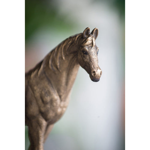 AEELLEEA Bronze Horse Statue Resin Figurine, Standing Horse Sculpture Tabletop Decor for Home Office Shelf