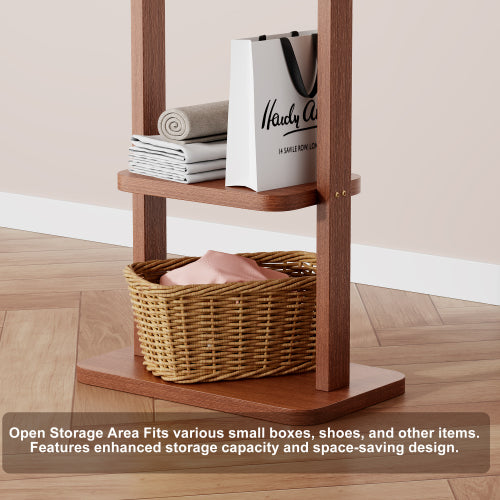 AEELLEEA Rubberwood Freestanding Coat Rack, Wooden Garment Rack with Hooks and Storage Shelves for Entryway Bedroom