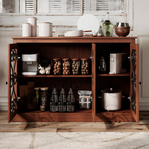 AEELLEEA Sideboard Buffet Cabinet, Wood Storage Credenza with 3 Decorative Scroll Metal Doors and Adjustable Shelves for Kitchen Dining Room