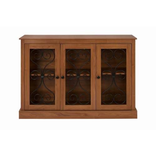 AEELLEEA Sideboard Buffet Cabinet, Wood Storage Credenza with 3 Decorative Scroll Metal Doors and Adjustable Shelves for Kitchen Dining Room