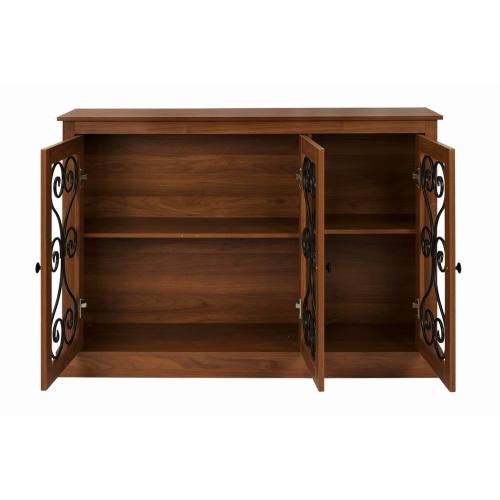AEELLEEA Sideboard Buffet Cabinet, Wood Storage Credenza with 3 Decorative Scroll Metal Doors and Adjustable Shelves for Kitchen Dining Room