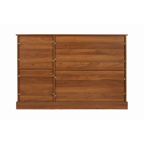 AEELLEEA Sideboard Buffet Cabinet, Wood Storage Credenza with 3 Decorative Scroll Metal Doors and Adjustable Shelves for Kitchen Dining Room