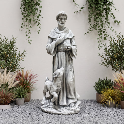 AEELLEEA Saint Francis Yard Decor Statue, 25.4 Inch Resin St Francis Figurine with Bird and Lamb, Weather Resistant Religious Outdoor Decoration