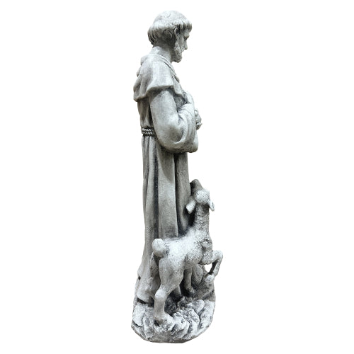 AEELLEEA Saint Francis Yard Decor Statue, 25.4 Inch Resin St Francis Figurine with Bird and Lamb, Weather Resistant Religious Outdoor Decoration