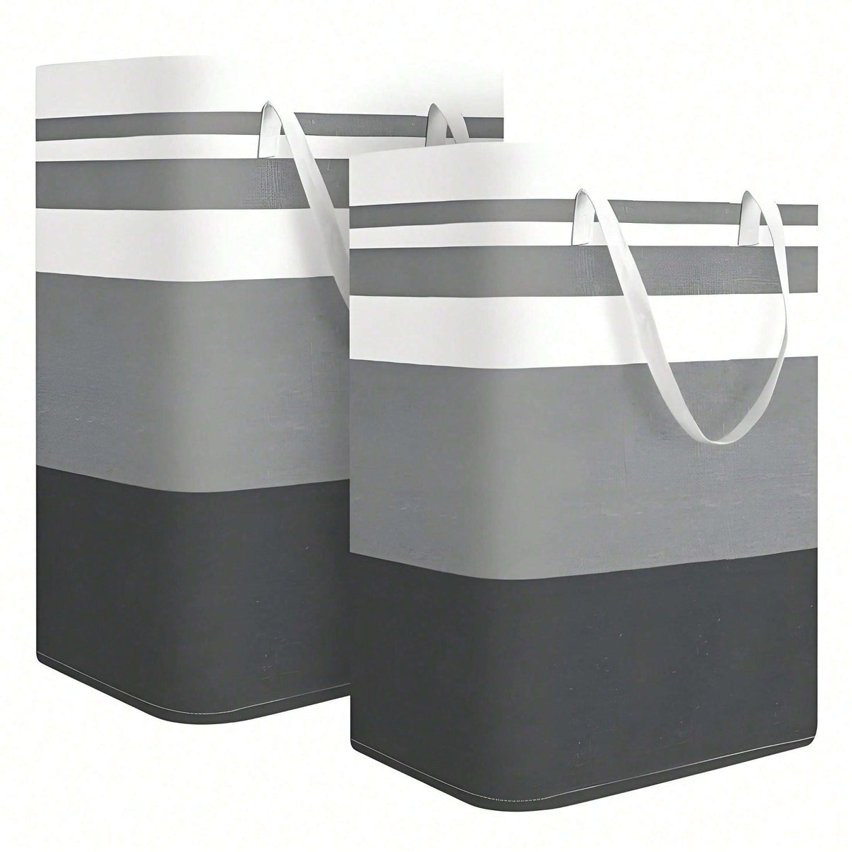 AEELLEEA 2 Pack Foldable Laundry Basket with Handles, Large Gray Striped Collapsible Clothes Hamper for Bedroom Bathroom Laundry Dorm