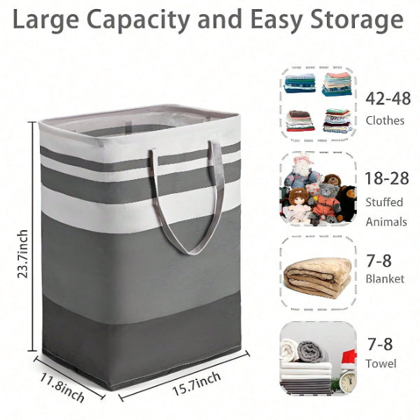AEELLEEA 2 Pack Foldable Laundry Basket with Handles, Large Gray Striped Collapsible Clothes Hamper for Bedroom Bathroom Laundry Dorm