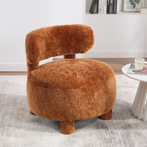AEELLEEA Furry Accent Chair, Round Fluffy Upholstered Side Chair with Solid Wood Legs, 250lbs Capacity Soft Faux Fur Single Sofa Chair for Living Room