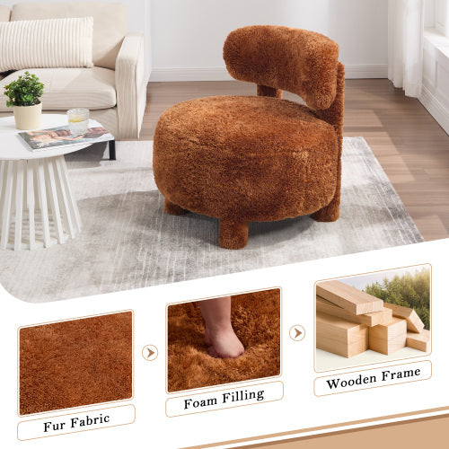 AEELLEEA Furry Accent Chair, Round Fluffy Upholstered Side Chair with Solid Wood Legs, 250lbs Capacity Soft Faux Fur Single Sofa Chair for Living Room