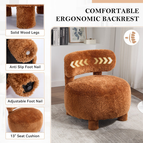 AEELLEEA Furry Accent Chair, Round Fluffy Upholstered Side Chair with Solid Wood Legs, 250lbs Capacity Soft Faux Fur Single Sofa Chair for Living Room