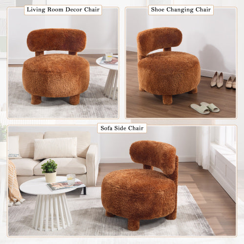 AEELLEEA Furry Accent Chair, Round Fluffy Upholstered Side Chair with Solid Wood Legs, 250lbs Capacity Soft Faux Fur Single Sofa Chair for Living Room