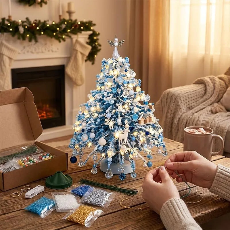 AEELLEEA DIY Beaded Christmas Tree Craft Kit for Adults, Handmade Bead Material Set with LED Lights, Angel Tree Topper Star, Desktop Holiday Decor, Christmas Gift