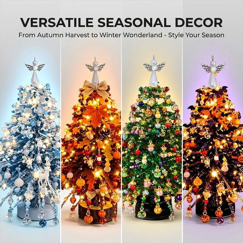 AEELLEEA DIY Beaded Christmas Tree Craft Kit for Adults, Handmade Bead Material Set with LED Lights, Angel Tree Topper Star, Desktop Holiday Decor, Christmas Gift