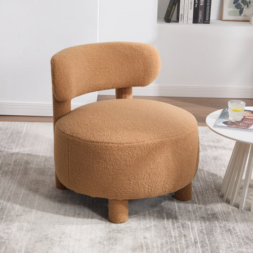 AEELLEEA Teddy Accent Chair, Round Upholstered Side Chair with Solid Wood Legs, 250lbs Capacity Soft Boucle Single Sofa Chair for Living Room