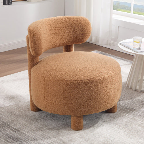 AEELLEEA Teddy Accent Chair, Round Upholstered Side Chair with Solid Wood Legs, 250lbs Capacity Soft Boucle Single Sofa Chair for Living Room